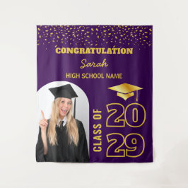 Paarse & Gouden Aangepaste Afstuderen Achtergrond Wandkleed