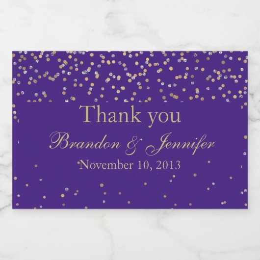 Paarse & Gouden Aangepaste Bruiloft Mousserende Wi Sparkling Wijnetiket (Enkel label)