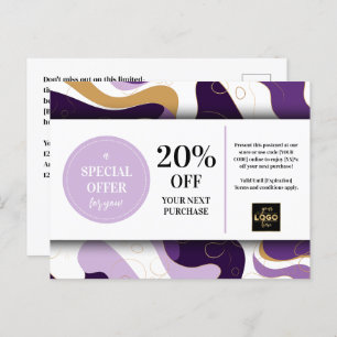Paarse gouden aangepaste coupon korting Briefkaart