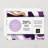 Paarse gouden aangepaste coupon korting Briefkaart (Voorkant / Achterkant)