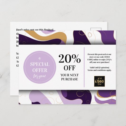 Paarse gouden aangepaste coupon korting Briefkaart (Voorkant / Achterkant)