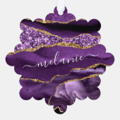 Paarse gouden aangepaste naam kerst ornament Kaart (Achterkant)