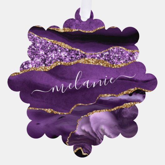 Paarse gouden aangepaste naam kerst ornament Kaart (Voorkant)
