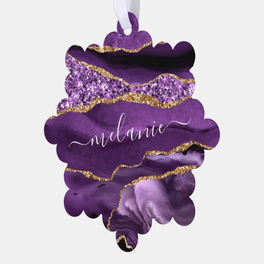 Paarse gouden aangepaste naam kerst ornament Kaart (Links)