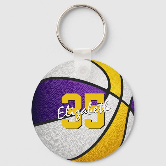 paarse gouden aangepaste speler naam basketbal sleutelhanger (Voorkant)