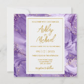 Paarse gouden Abstracte marmer Weddenschap Kaart (Voorkant)