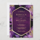 Paarse gouden Abstracte vloeibare inkt foto bruilo Kaart (Voorkant)