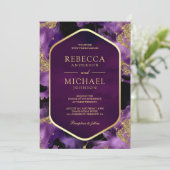 Paarse gouden Abstracte vloeibare inkt foto bruilo Kaart (Staand voorkant)