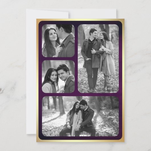 Paarse gouden Abstracte vloeibare inkt foto bruilo Kaart (Achterkant)