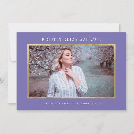 Paarse & gouden afstudeeraankondigingen aankondiging (Voorkant)