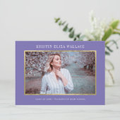 Paarse & gouden afstudeeraankondigingen aankondiging (Staand voorkant)