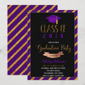 Paarse gouden afstudeerfeest kaart (Voorkant / Achterkant)