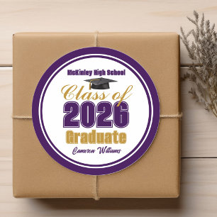 Paarse Gouden Afstudeerfeest Klas van 2026 Ronde Sticker