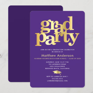 Paarse Gouden Afstudeerhoed Vet Lettertype Minimal Kaart