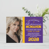 Paarse & gouden Afstuderen 2 foto aankondiging (Staand voorkant)