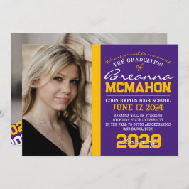 Paarse & gouden Afstuderen 2 foto aankondiging