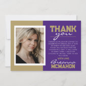 Paarse & Gouden Afstuderen 2 Foto Dank u kaart (Voorkant)