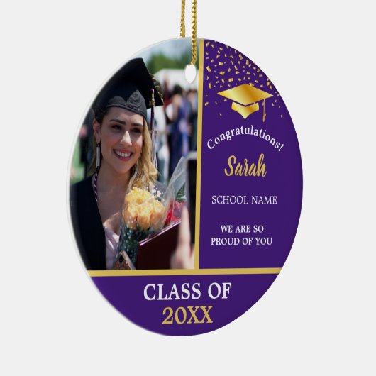 Paarse gouden Afstuderen aangepaste fotoklasse van Keramisch Ornament (Rechts)