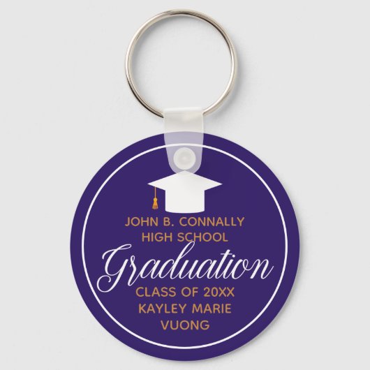 Paarse Gouden Afstuderen Custom 2025 Afstuderen Sleutelhanger (Achterkant)