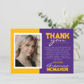 Paarse & gouden Afstuderen foto dank u kaart (Staand voorkant)