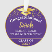 Paarse Gouden Afstuderen Klasse van 2025 Custom Na Ornament (voorkant)