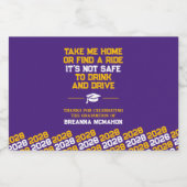 Paarse & Gouden Afstuderen Niet Drinken & Drive Mi Likeurfles Etiket (Enkel label)