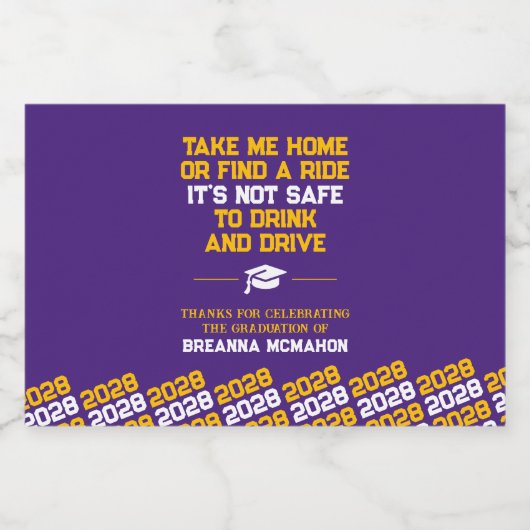 Paarse & Gouden Afstuderen Niet Drinken & Drive Mi Likeurfles Etiket (Enkel label)