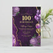 Paarse gouden agaat 100e verjaardag kaart (Staand voorkant)