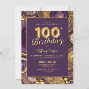 Paarse gouden agaat 100e verjaardag uitnodiging