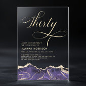 Paarse gouden agaat 30e 30-jarig verjaardagsfeest acryl uitnodigingen