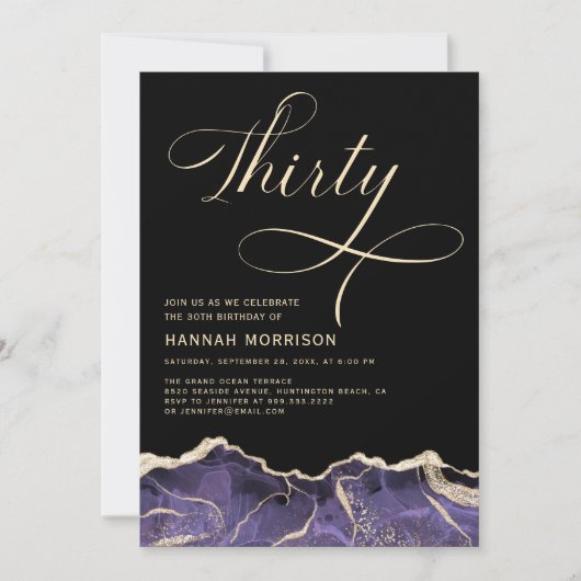 Paarse gouden agaat 30e 30-jarig verjaardagsfeest kaart (Voorkant)