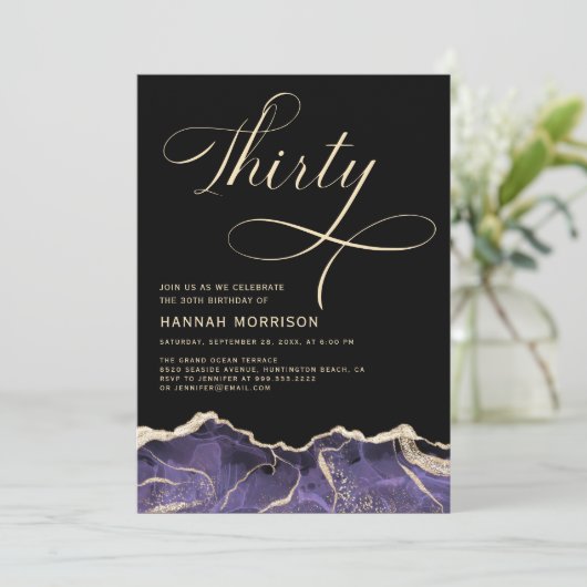 Paarse gouden agaat 30e 30-jarig verjaardagsfeest kaart (Staand voorkant)