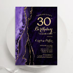 Paarse gouden agaat 30e verjaardag kaart<br><div class="desc">Paarse en gouden agaat 30ste verjaardagsfeestuitnodiging. Elegant modern ontwerp met waterverf agaat marmeren geode achtergrond,  faux glitter goud en typografie script lettertype. Trendy uitnodigingskaart perfect voor een stijlvol vrouwenfeest. Gedrukte Zazzle-uitnodigingen of direct download digitale afdrukbare sjabloon.</div>