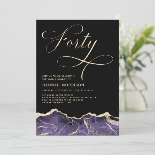Paarse Gouden Agaat 40e Veertigjarig Verjaardagsfe Kaart (Staand voorkant)