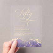 Paarse Gouden Agaat 50e Vijftigjarig Verjaardagsfe Acryl Uitnodigingen (Insitu (Draagbaar))