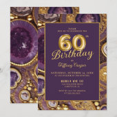 Paarse gouden agaat 60e verjaardag kaart (Voorkant / Achterkant)