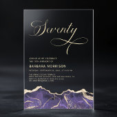 Paarse Gouden Agaat 70e Zeventig Verjaardagsfeest Acryl Uitnodigingen