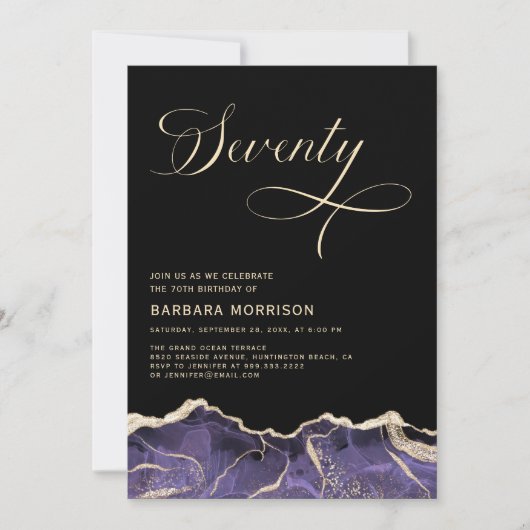 Paarse Gouden Agaat 70e Zeventig Verjaardagsfeest Kaart (Voorkant)