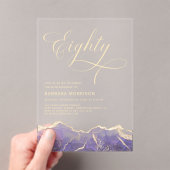 Paarse gouden agaat 80e tachtig verjaardagsfeest acryl uitnodigingen (Insitu (Draagbaar))