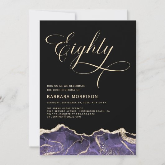 Paarse gouden agaat 80e tachtig verjaardagsfeest kaart (Voorkant)