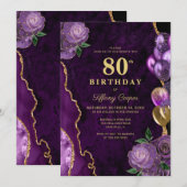 Paarse gouden agaat 80ste verjaardag kaart (Voorkant / Achterkant)