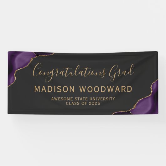 Paarse Gouden Agaat Donker Gefeliciteerd Afstudere Spandoek (Horizontaal)