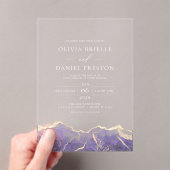 Paarse gouden agaat Elegante moderne bruiloft Acryl Uitnodigingen (Insitu (Draagbaar))