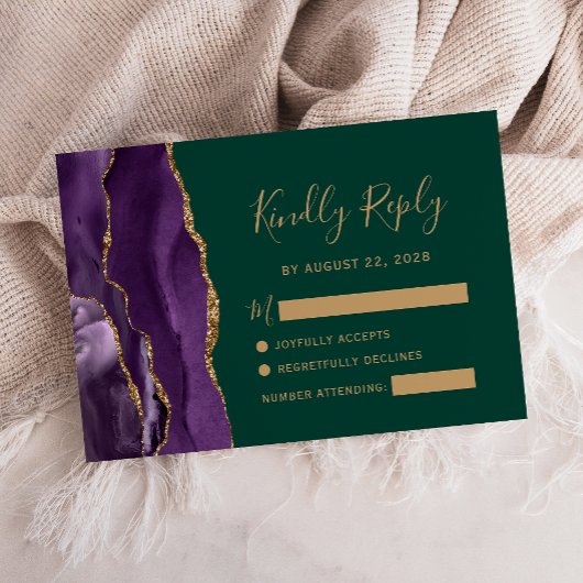 Paarse Gouden Agaat Emerald Green Wedding RSVP Kaa