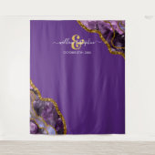 Paarse Gouden Agaat Geode Trouwachtergrond Banner Wandkleed (Voorkant)