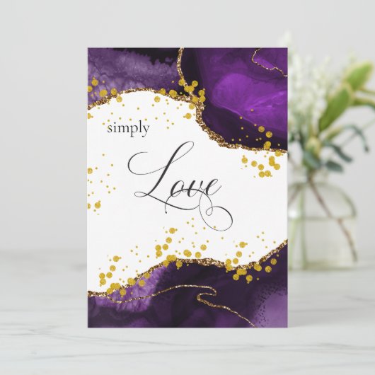 ** Paarse gouden agaat GEWOON LIEFDE Modern Elegan Kaart (Staand voorkant)