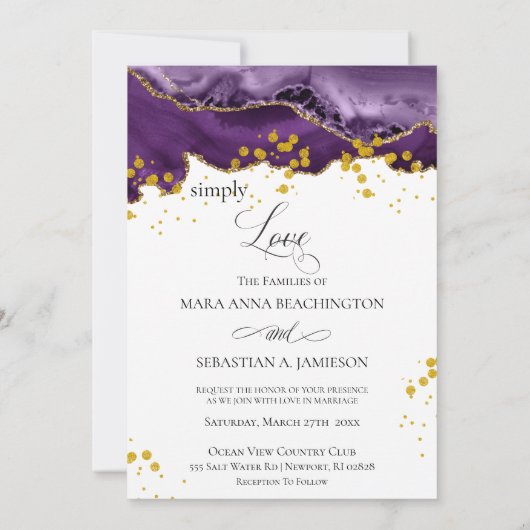 ** Paarse gouden agaat GEWOON LIEFDE Modern Elegan Kaart (Achterkant)