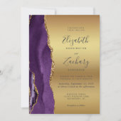 Paarse gouden agaat glam bruiloft uitnodiging (Voorkant)