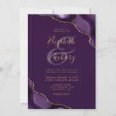 Paarse gouden agaat hoeken pruim bruiloft kaart (Voorkant)