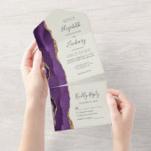 Paarse gouden agaat ivoor bruiloft all in one uitnodiging (Afscheurbaar)